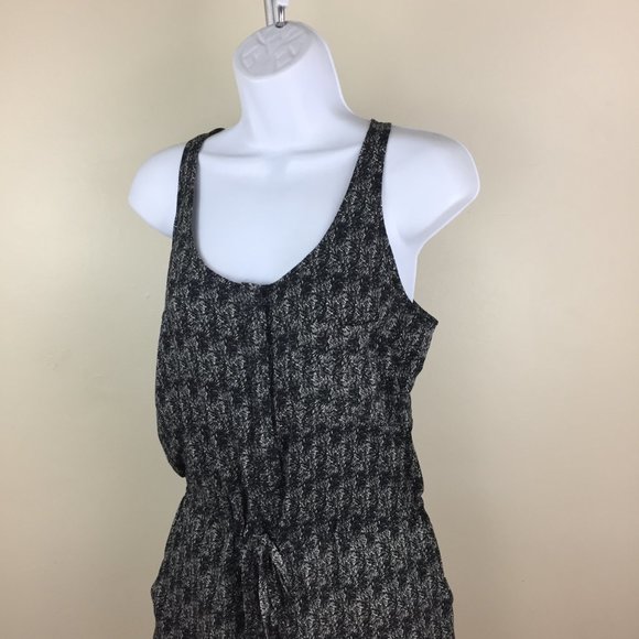 BROADWAY & BROOME Madewell Black Off White Print 100% Silk One Piece Romper - Picture 6 of 11